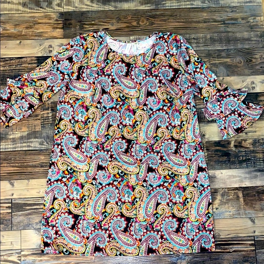 Tacera Paisley Print Ruffle Sleeve Dress size 2X